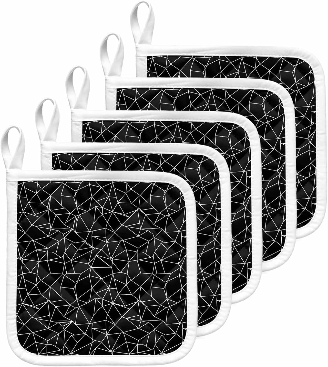 Black Geometric Stripes Pot Holders for Kitchen Heatproof Potholder, 5 Pack Modern Minimalism Abstract Lines Hot Pads Multipurpose Oven Pads Cloth Potholders Trivet for Cooking Baking
