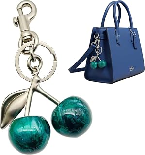 Decorative Cherry Keychain Charm, Gold-Tone with Turquoise Green Cherries