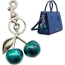 Decorative Cherry Keychain Charm, Gold-Tone with Turquoise Green Cherries