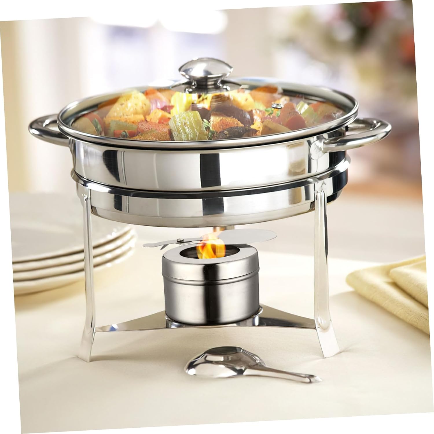 DOITOOL Stainless Steel Fuel Cans Holder 2pcs- Chafing Dish Fuel Cans for Food Warmer- Round Fuel Holder with Cover for Chafers and Buffet Warmers