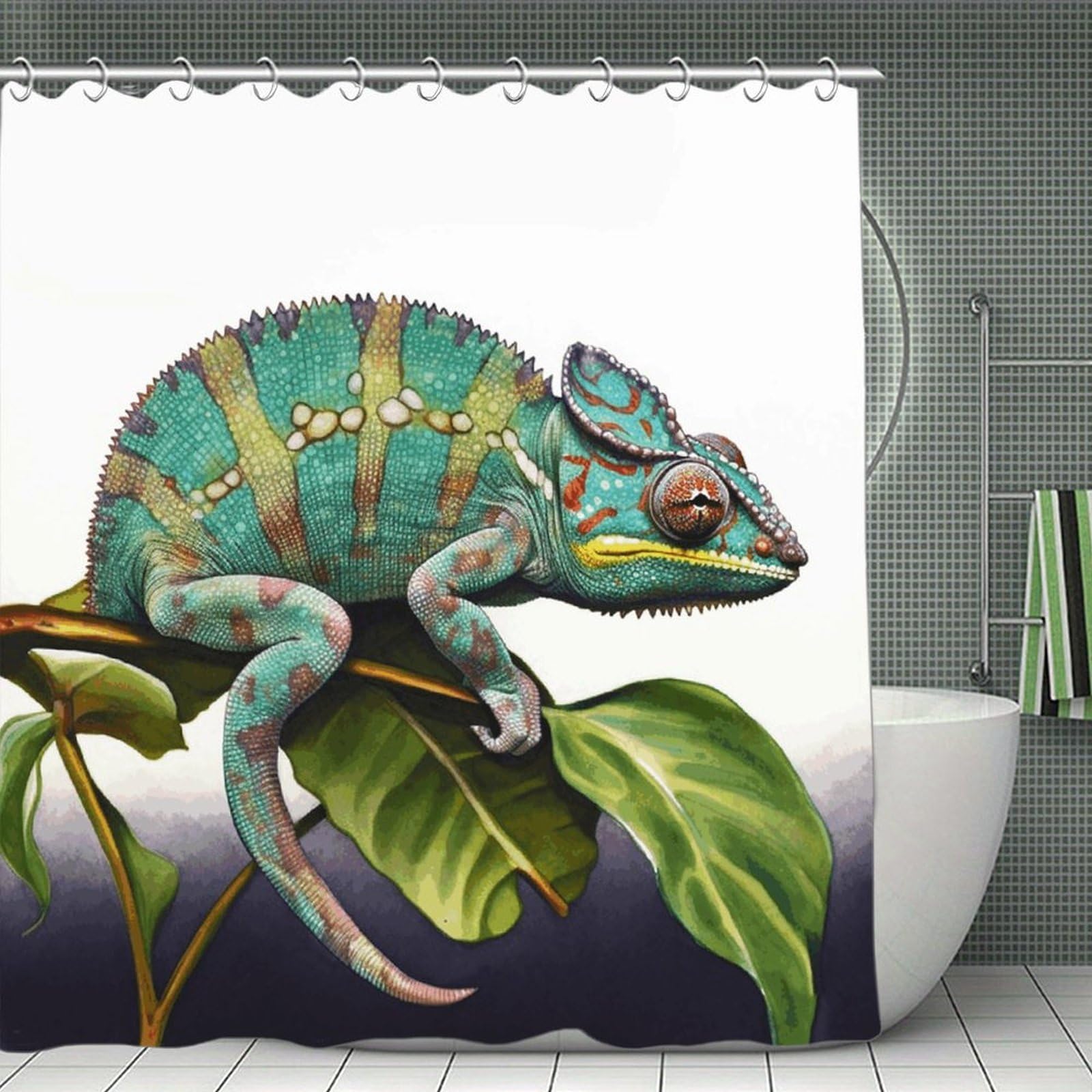 VstaDank Chameleon Shower Curtain Light-Weight Blackout Bathroom Curtain Washable Shower Liner 71x71 Inch Bath Curtain with Metal Holes Bathtub Bath Room