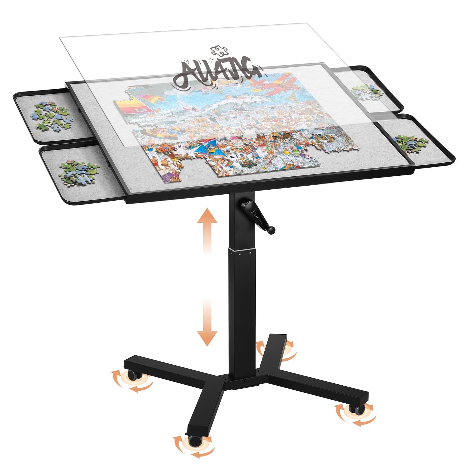 Photo 1 of ALL4JIG Adjustable Jigsaw Puzzle Table with Hand Crank and Drawers