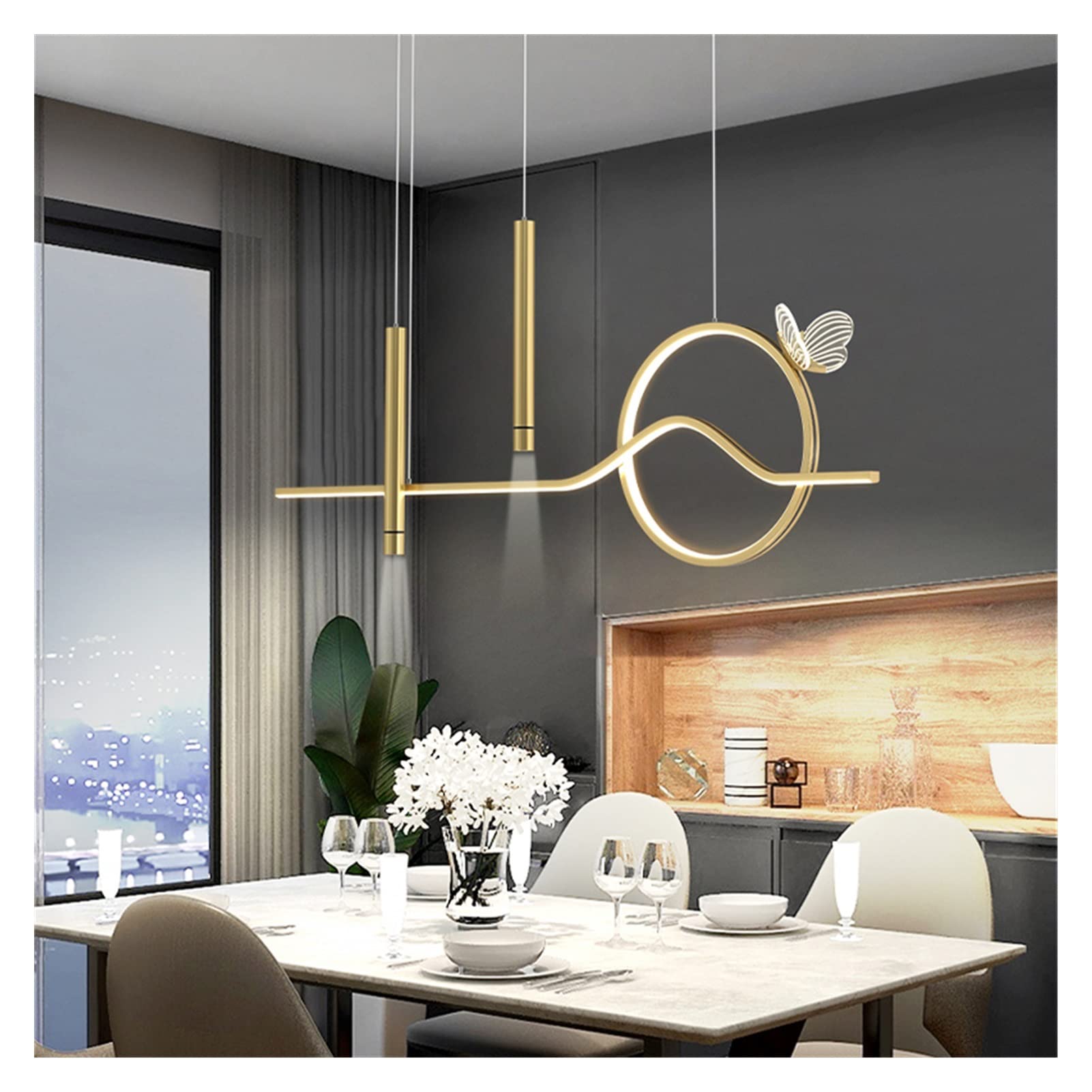 Decor Hanging lamp, LED Modern Chandelier Lamp, Modern Simple Dining Room Table Bar - Minimalist Strip - Design Sense Butterfly Chandelier,Modern LED Chandelier (Color : A-golden120cm, Size : Threec