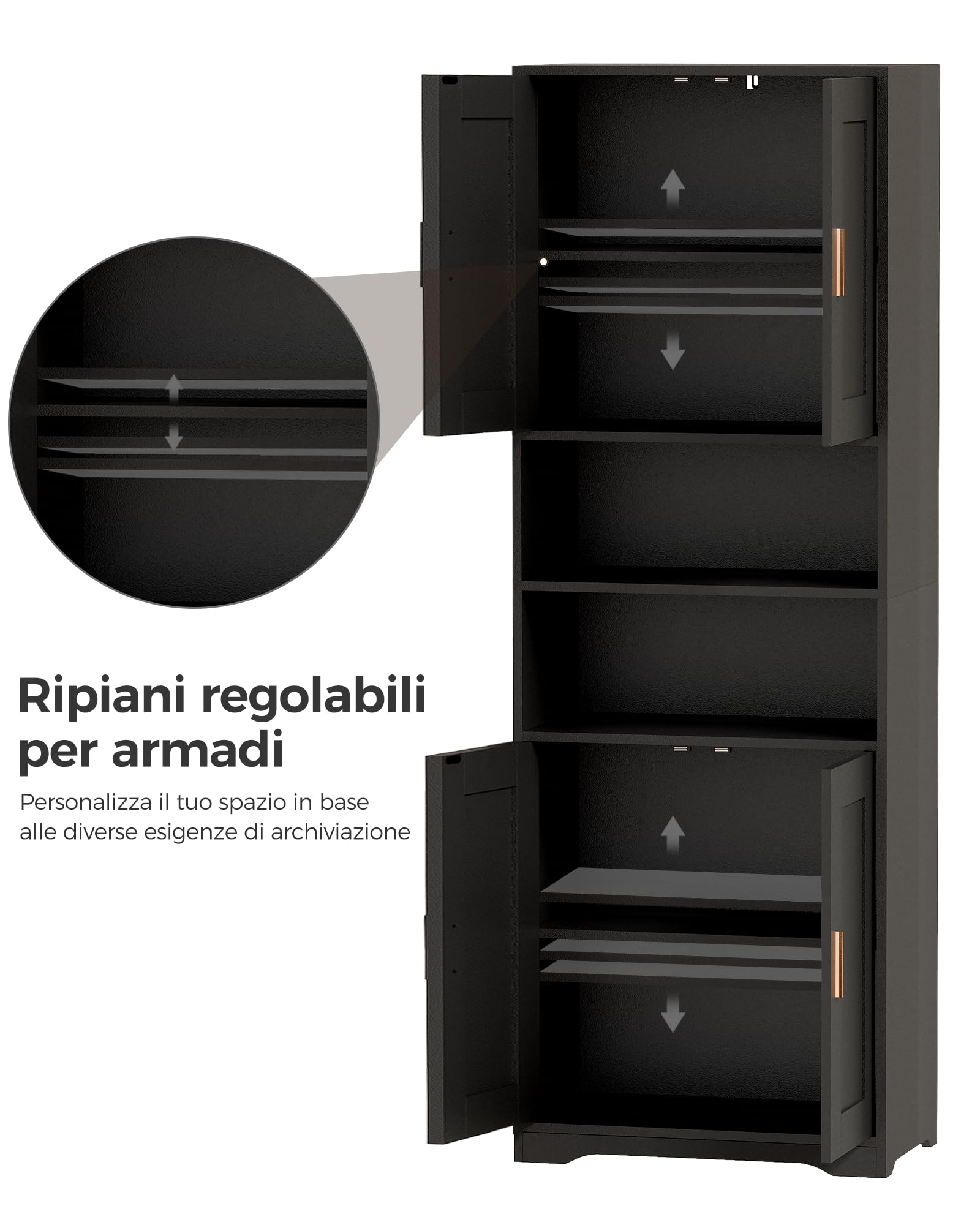 BEWISHOME Mobile Alto da Bagno,rredo Bagno, Mobiletto Bagno Salvaspazio, | Mobiletto Portaoggetti con Spazio Aperto, per Sala da Pranzo, Salotto, Soggiorno, Cucina 30x60x170cm Nero EYYG09B