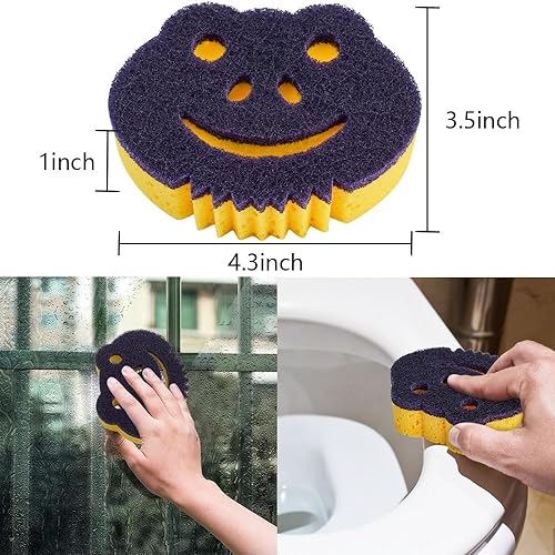 Miniatura 5 de SmilePowo Paquete de 12 esponjas de limpieza multifuncionales de doble cara de rana, esponjas de limpieza, esponjas para lavar platos para