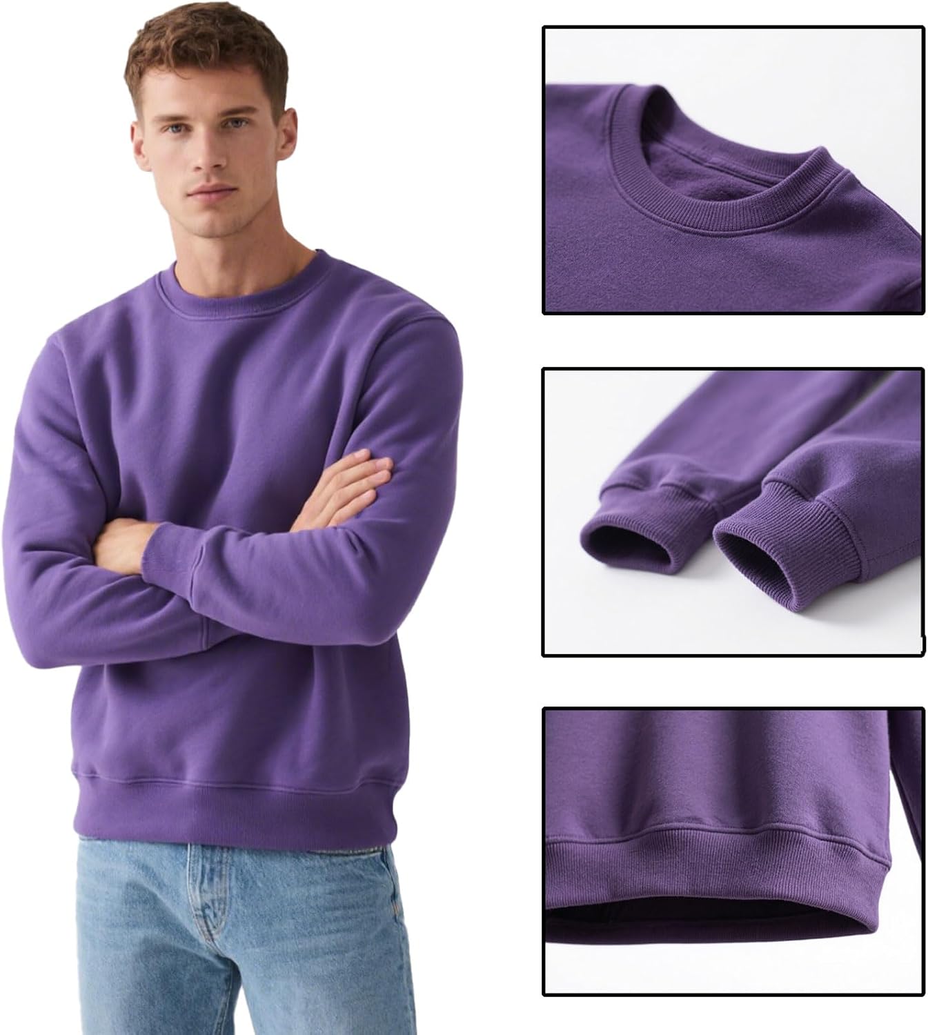 Men's Crewneck Sweatshirt Long Sleeve Fleece Sweatshirts Breathable Crew Neck Pullover Sweatshirts - Image 5