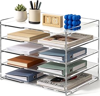 Leffis 5 Tier Acrylic Desk Paper Organizer, Clear Desk Organizer and Acc...