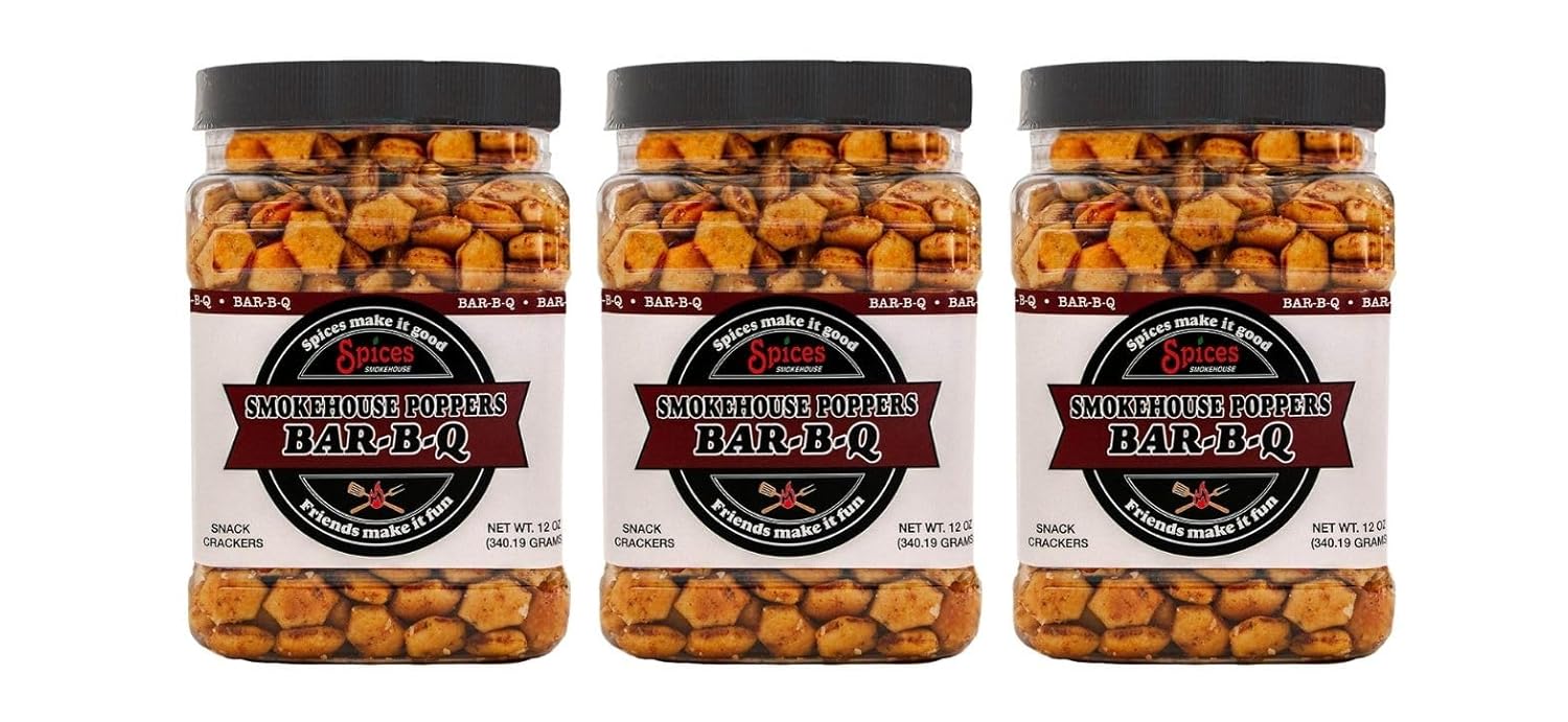 Smokehouse Crackers "Poppers" Seasoned Oyster Crackers, 12 oz. jars, 3 ct. All BBQ