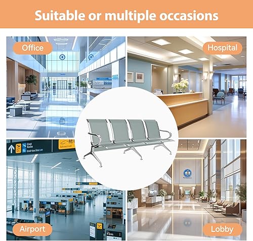 Miniatura 5 de Kinfant Sillas de sala de espera  Sillas de recepción de conexión de 4 asientos, sillas de sala de espera con brazos y marco de acero inoxidable,