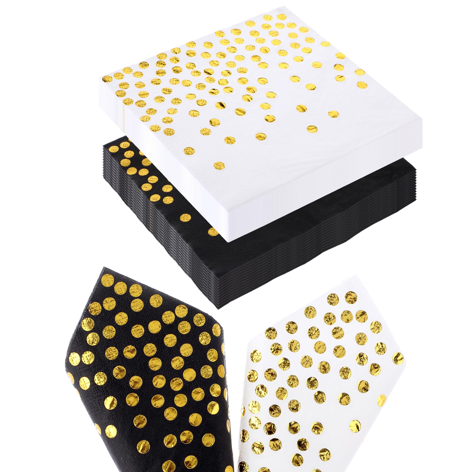 40 Pack Black & Gold Napkins - 16.5cm Disposable Guest Napkins, Cocktail Paper Napkins with Gold Dots, Black and White Serviettes Napkins for Wedding, Baby Shower and Birthday Party