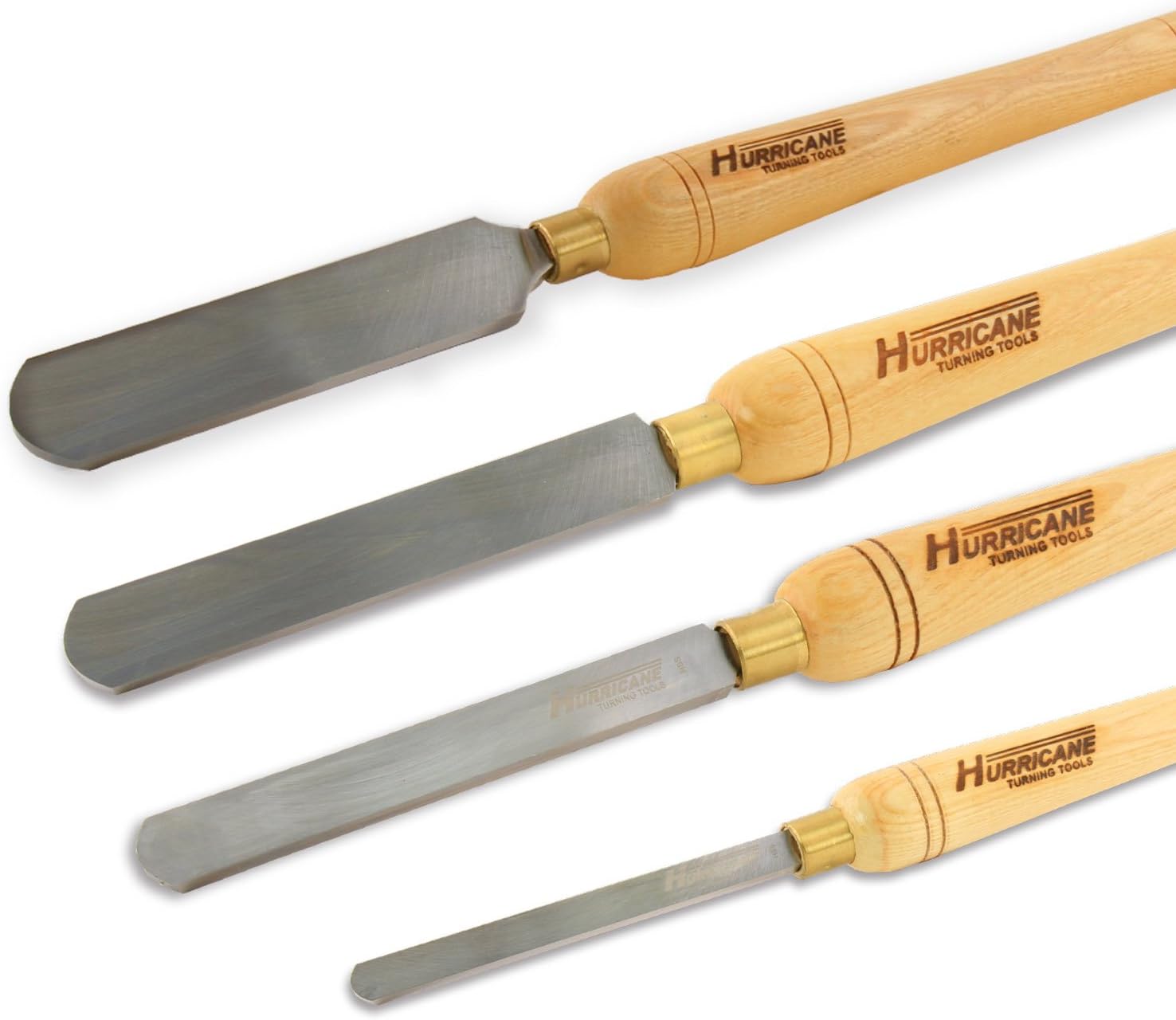 Hurricane Turning Tools, HSS, 4 Piece Round Nose Scraper Set (1/2", 3/4", 1" and 1 1/2"), Standard Series Woodturning Tools