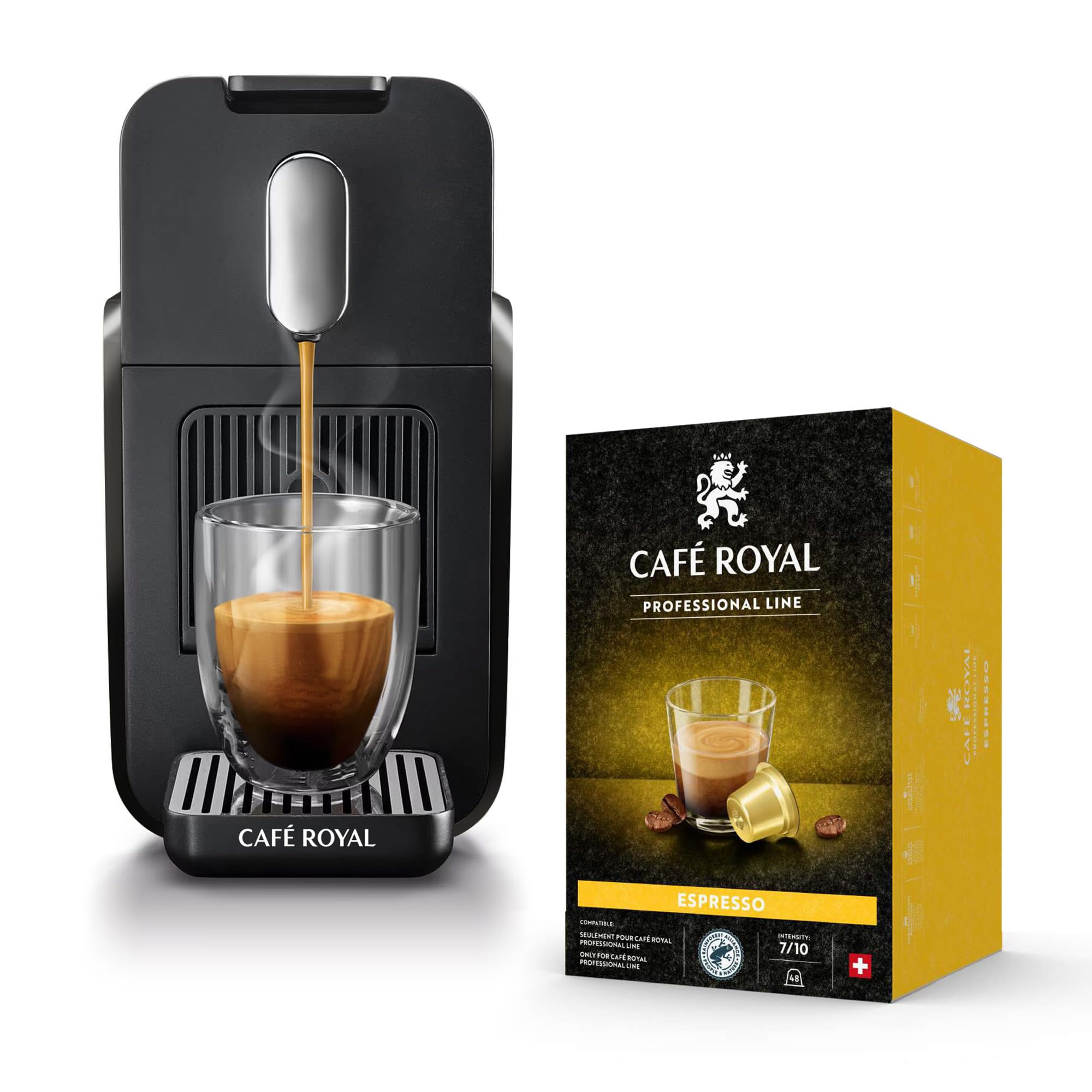 Café Royal Pro | Machine à Café BRAVA | Compatible avec Capsules Machine Pro Uniquement | Bureau & Entreprise | Ristretto, Espresso & Lungo Programmables | Prête en 15 sec | 48 Capsules Offertes