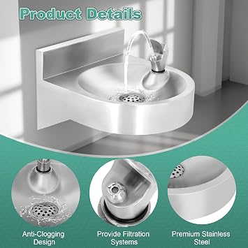 Water Drinking Fountain Wall Mounted for Schools, Gyms, Parks & More | Compact & Space-Saving Design,One-Click Water Output, Stainless Steel Commercial Hydration Station for Indoor & Outdoor