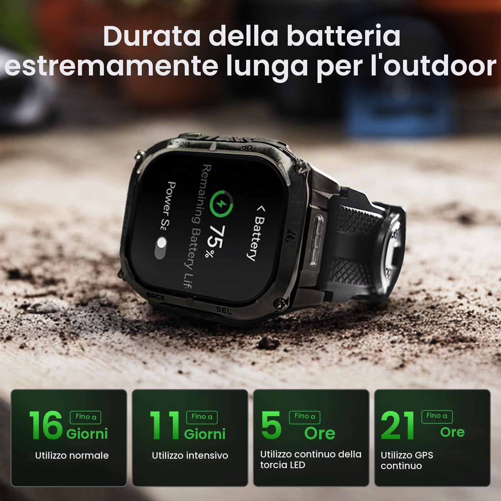 KOSPET Tank M4C Smartwatch Uomo con GPS, Autonomia 15 Giorni, 5ATM e IP69K | Rugged Militare AMOLED,Torcia LED, Monitoraggio salute e sonno 24/7, 170+ Modalità Sportive, Compatibile Android & iPhone