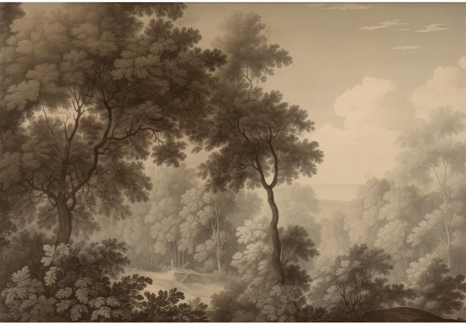 MUDECOR Wall Mural Vintage Forest Scene Sepia-Toned Scenic with Trees Not Peel and Stick, Non-Woven Wallpaper Wall Decoration for Bedroom Living Room - 66"x96"