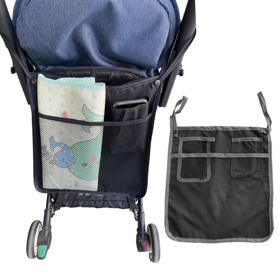 Organizer Per Passeggino - Borsa Portaoggetti In Rete Con Tasca Sospesa, Nero