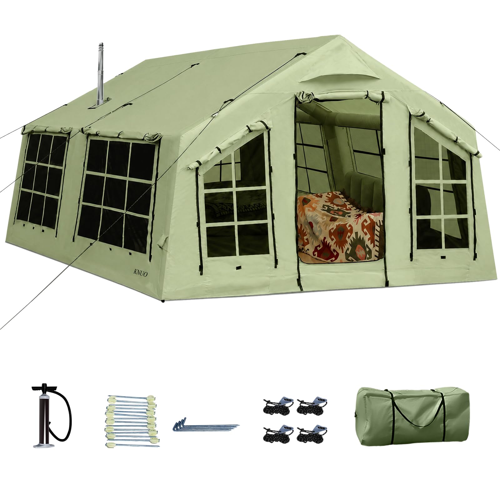 KNUO Large Inflatable Camping Tent with Rain Cover