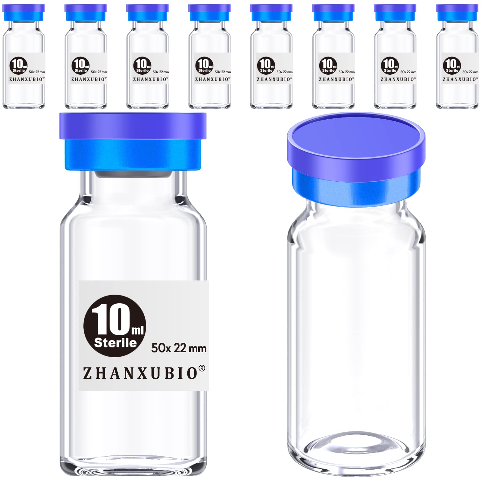 ZHANXUBIO Sterile Empty Vials with Self Healing Injection Port and Aluminum Plastic Cap,Sterile Package (10ml Clear 10PCS)