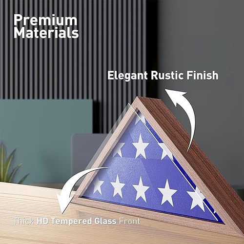 Miniatura 3 de Vitrina de bandera Caja de sombra de bandera fúnebre y militar de 5 x 9.5 pies con vidrio templado HD y montaje en pared, marco triangular plegado