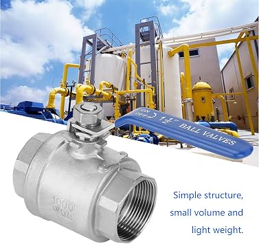 DN40 1-1/2 inches Ball Valve, 2 Piece Straight-Through Female Thread Ball Valve, 304 Stainless Steel Full Port Valve, for Water, Oil Flow Control
