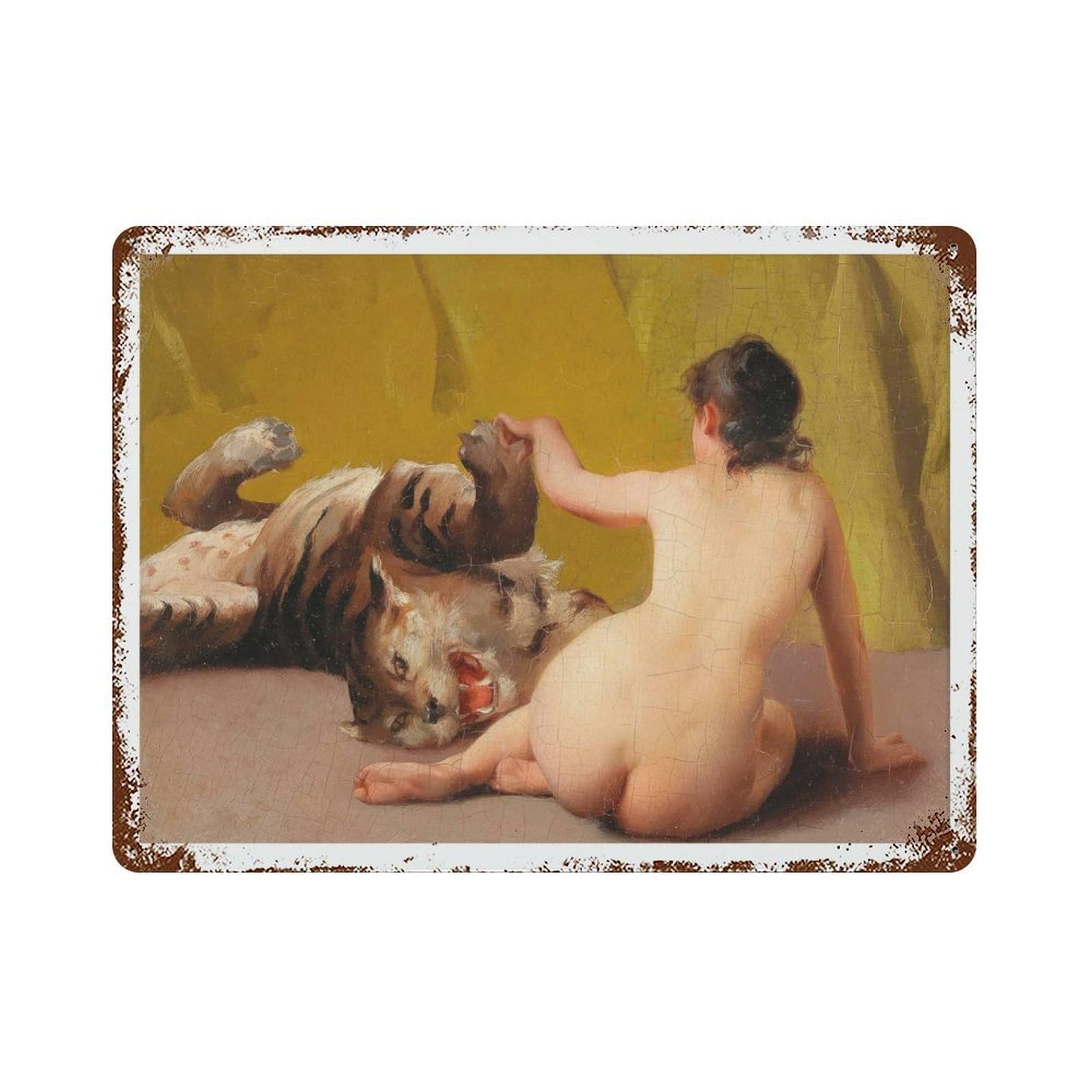 xiaoxiaoshen Vintage Woman And Tiger Muted Oil Painting Wall Decor Art Metal Tin Poster Modern Home Decor Art Home Bar Shop Decorations Vintage Sign 30x40cm