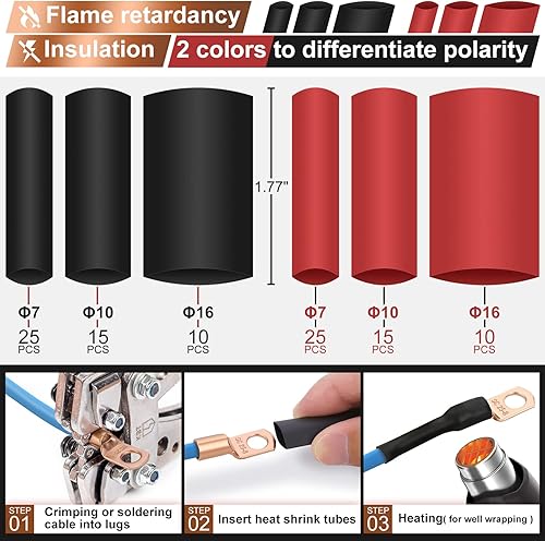 Miniatura 4 de 200 extremos de cable de batería, terminales de cable de cobre AWG 2, 4, 6, 8, 10 unidades, 100 unidades, conectores de terminal de anillo de cable