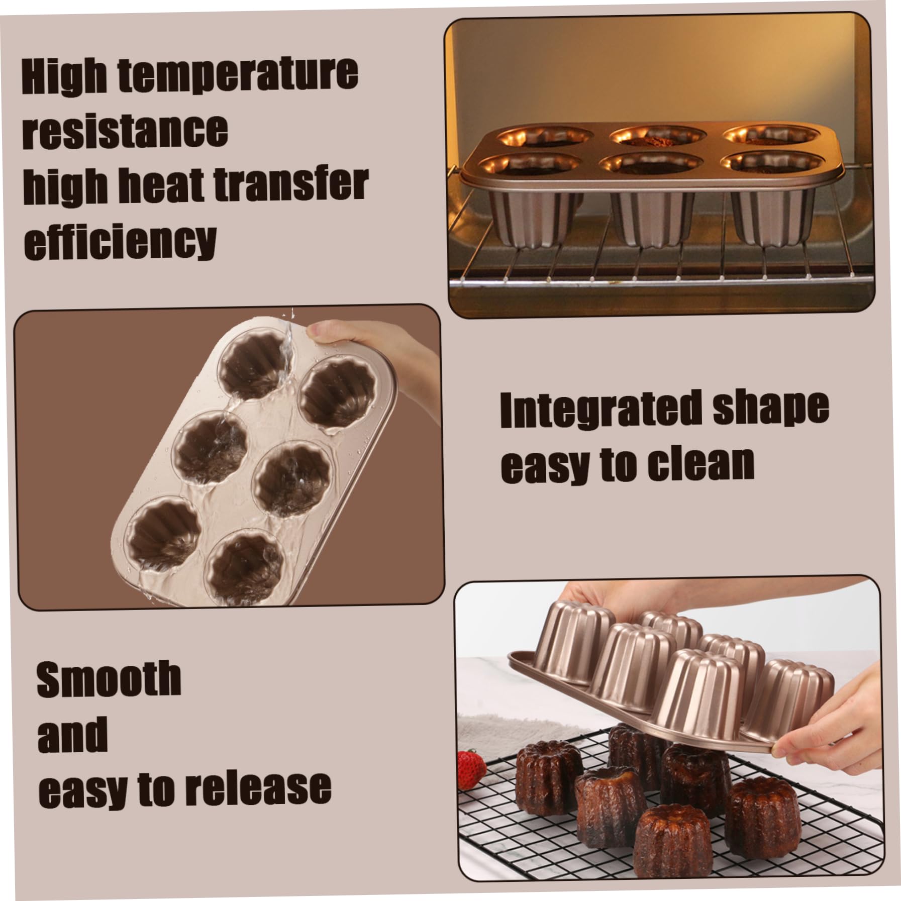 Moldes de Canele, Molde de cañón de Acero de Carbono de 13.7x10.4 Pulgadas, Molde de Canal de 12 cavidades, moldes para Hornear para Pan de Pan de Pan canneles