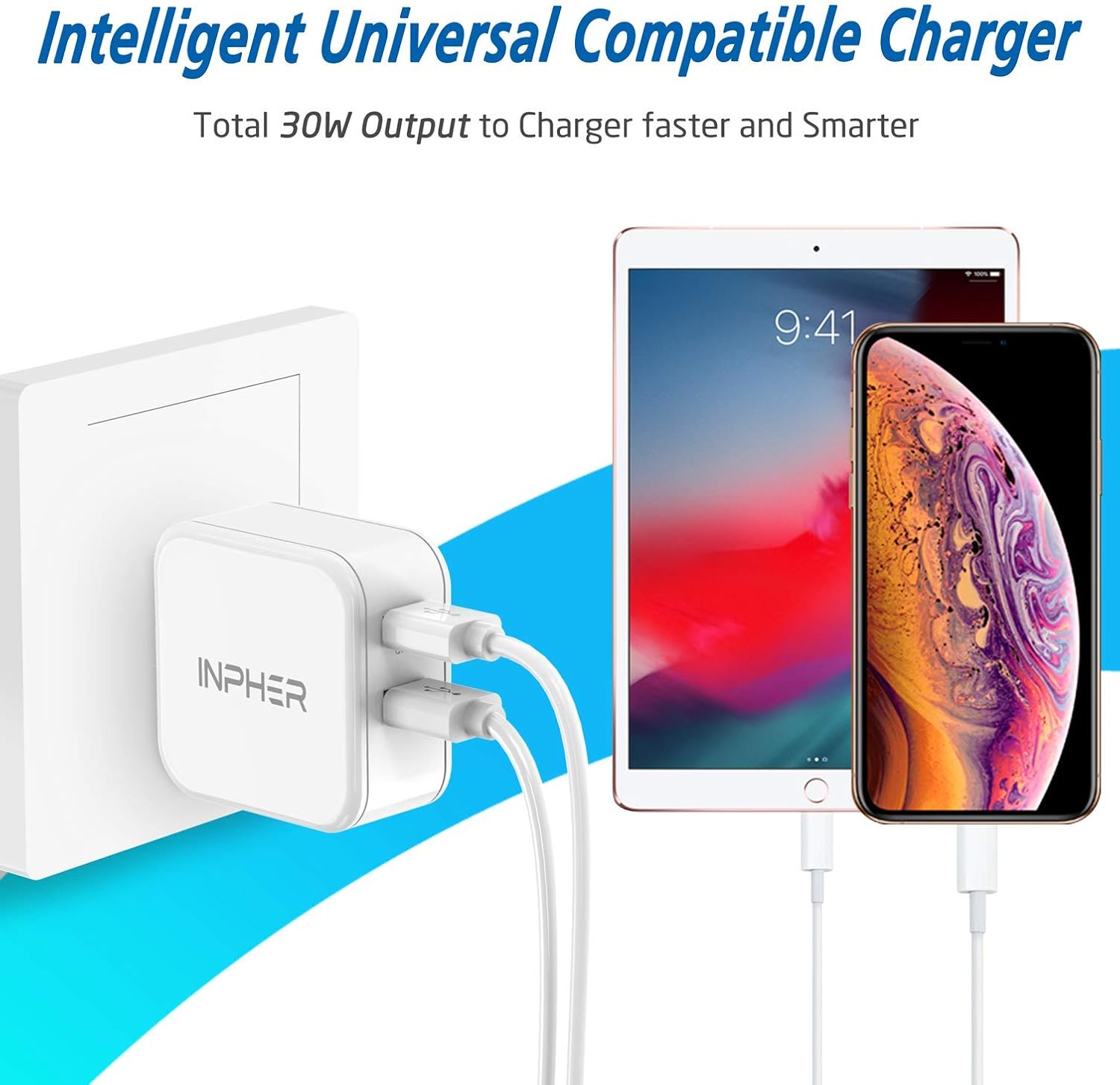 🔥 Cаѕhbасk uр tо 70% 2 Quick Charge USB Wall Charger, Inpher 30W Fast Charger 3.0 + 2.4A Dual Ports Power Adapter with SmartID Foldable Plug for Samsung Galaxy, iPhone, iPad, Google Pixel,Tablet and More