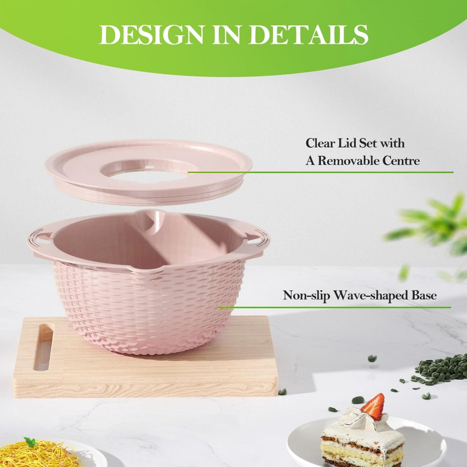Colador 4 en 1 con juego de tazones para mezclar, coladores de alimentos y coladores para cocina, colador giratorio para pasta y arroz, colador de cocina con rebanador de
