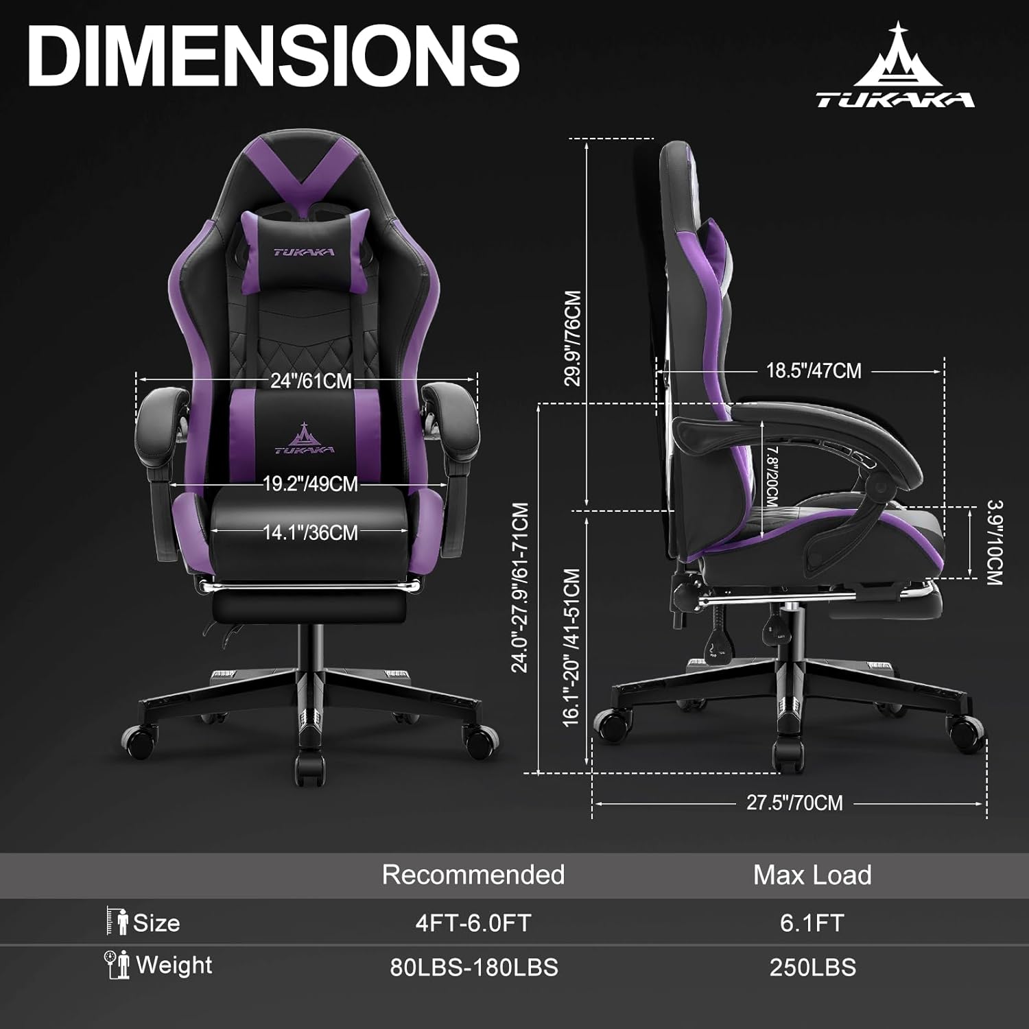 Tukaaka gaming chair, ergonomic massage with computer office desk chair fittest, pocket spring cushion, headrest and lumbar support, leather adjustable gamer with purple rebuilding the chair Tukaaka gaming chair, ergonomic massage with computer office desk chair fittest, pocket spring cushion, headrest and lumbar support, leather adjustable gamer with purple rebuilding the chair