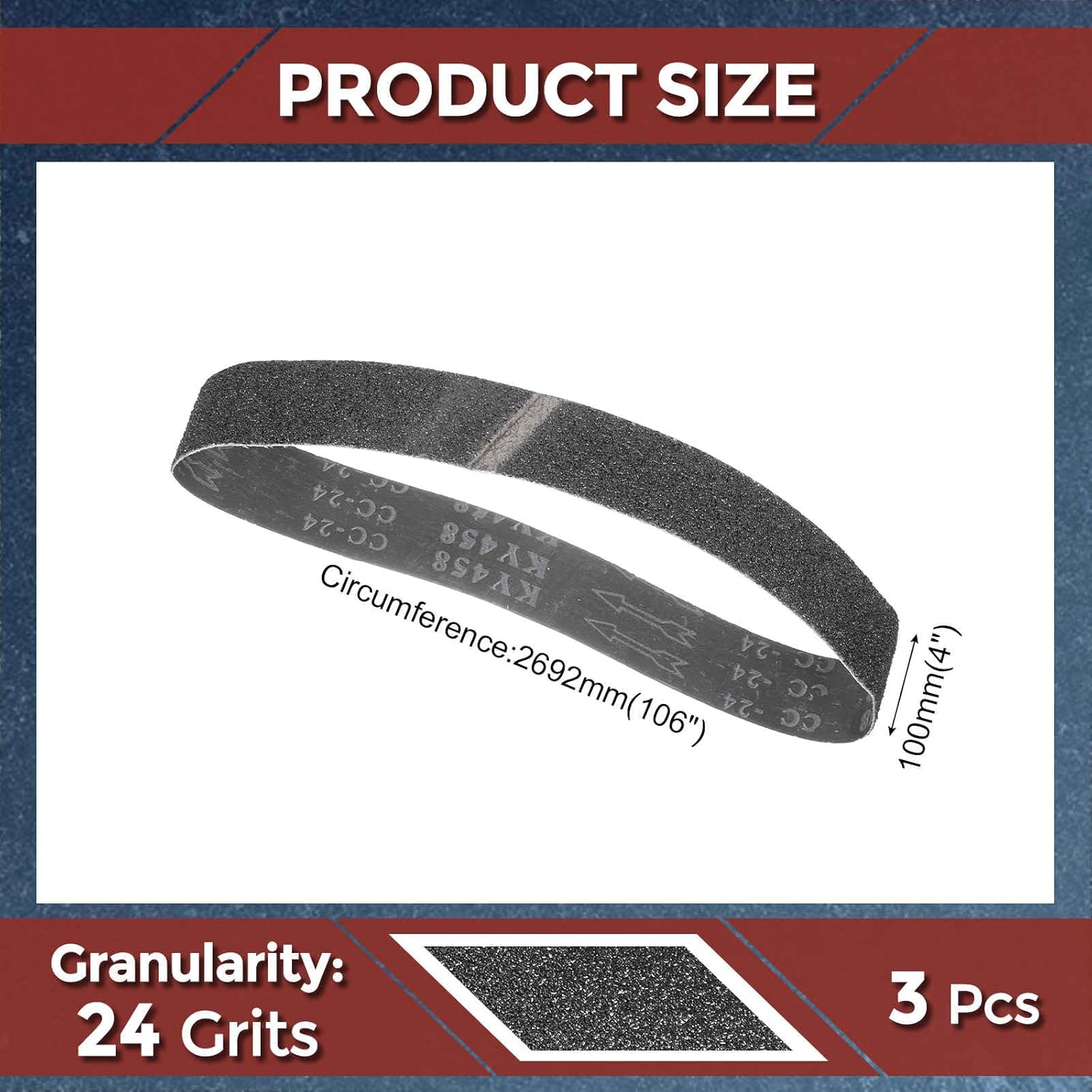 3 Pack Sanding Belts 4 x 106 Inch 24 Grit Silicon Carbide Abrasive Belt Sander Paper for Belt Sander Metal Grinding Wood Working Weld Rust Removal
