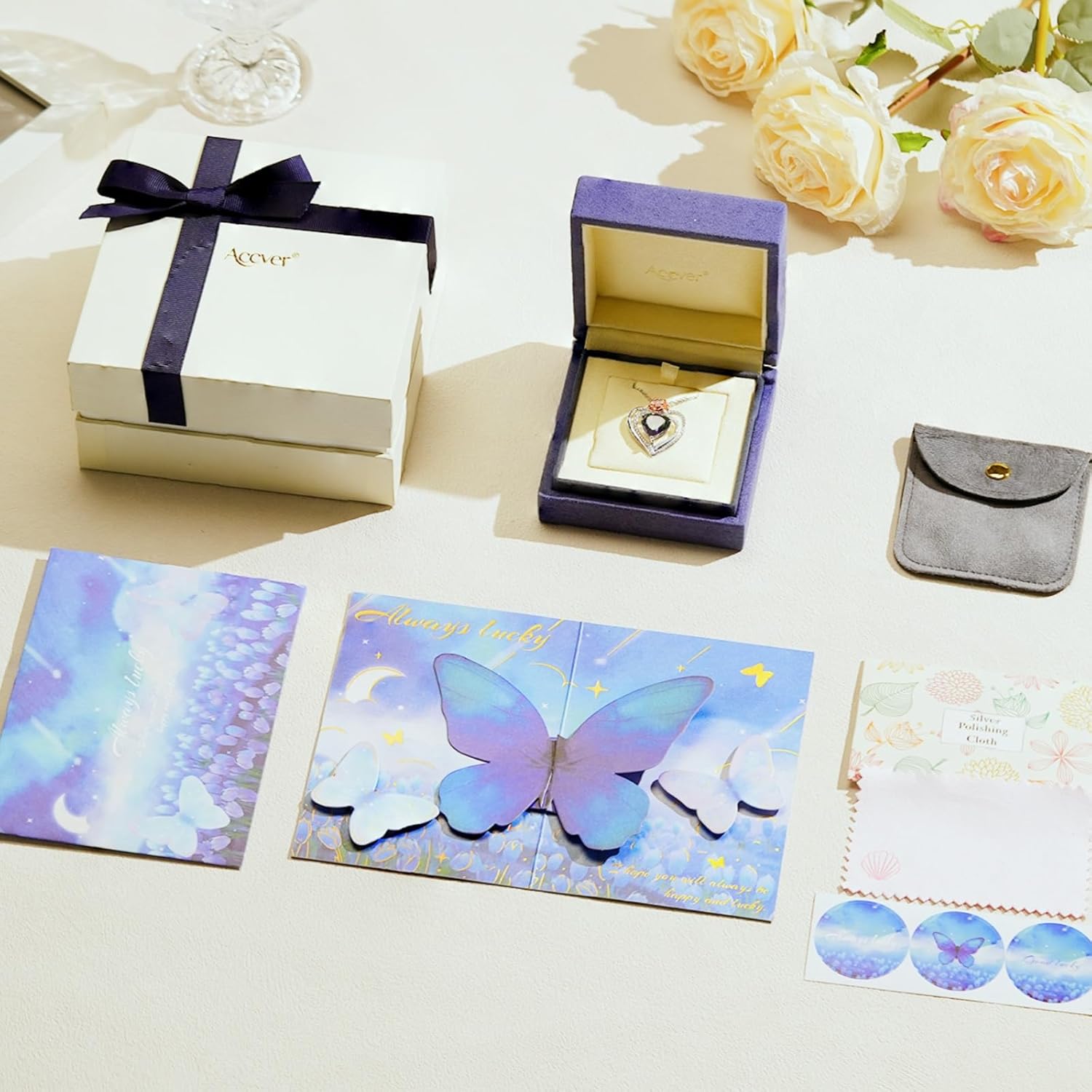 Sterling Silver Heart Necklace with Rose Flower for Women- Adjustable Chain with Heart pendant, Ideal Jewelry gift for her, Girlfriend, Wife, Mom on Birthday, Anniversary - Image 6