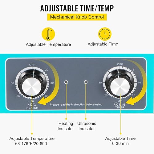 Miniatura 4 de VEVOR Limpiador ultrasónico de perilla 3L 40kHz Máquina de limpieza ultrasónica Control de perilla Limpiador sónico 304 Máquina de limpieza