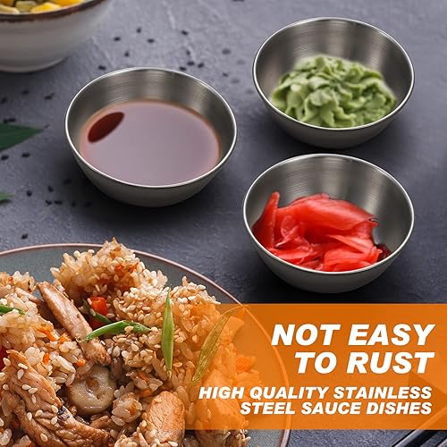 Miniatura 3 de Tanlade 50 cuencos de metal redondos de acero inoxidable para condimentos, mini platillos, platos pequeños para sushi, platos de preparación de