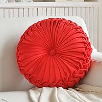 Vista 7 de Almohada Decorativa Redonda de Terciopelo para Decoración del Hogar Cojín Redondo Plisado para Sofá Silla Cama Coche Rojo