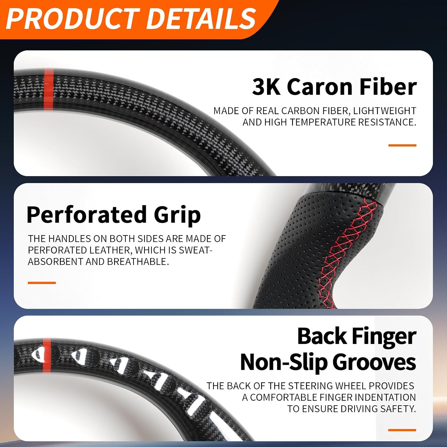 Perforated Leather Grip Carbon Fiber Steering Wheel with Heated, D-Shaped Flat Bottom Steering Wheel Fit for GMC Sierra 1500 PRO/SLE, 2500/3500 2019+, Yukon (XL) 2021-2024 No Paddle Version