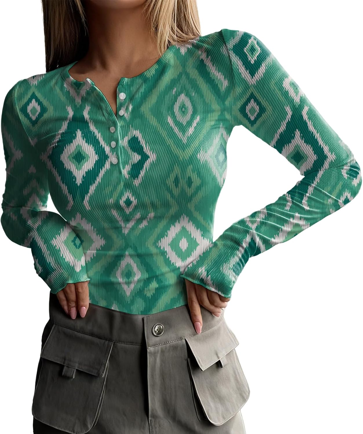 Long Sleeve Casual Long Sleeves Women 2025 Henley T Shirts Button Down Slim Fit Casual Tops Graphic Regular Shirt