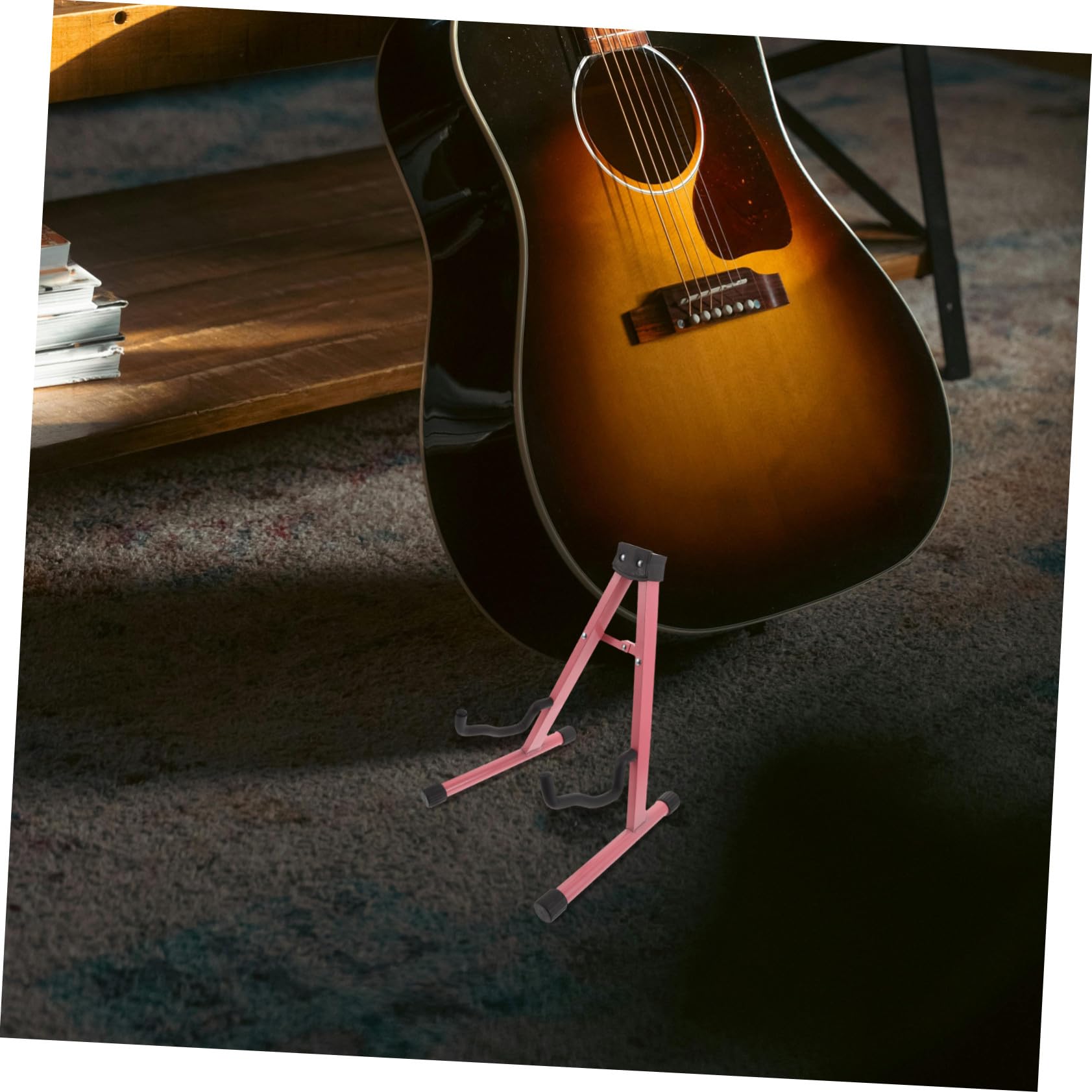 Toyvian Supporto Chitarra Pieghevole in Metallo, Struttura Rosa