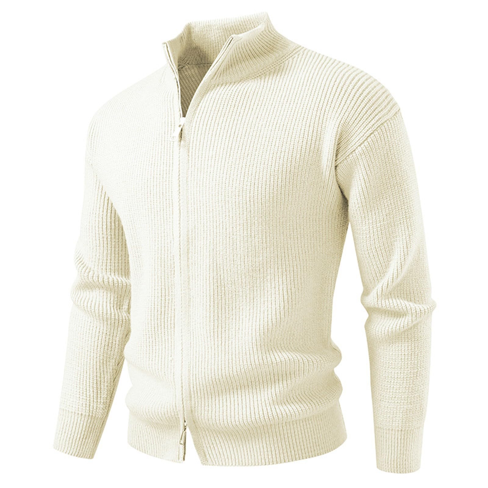 Cappotto in maglia da uomo, elegante cardigan con collo alto e doppia cerniera per abbigliamento casual, perfetto per primavera, autunno e inverno, design in maglia comodo e moderno.