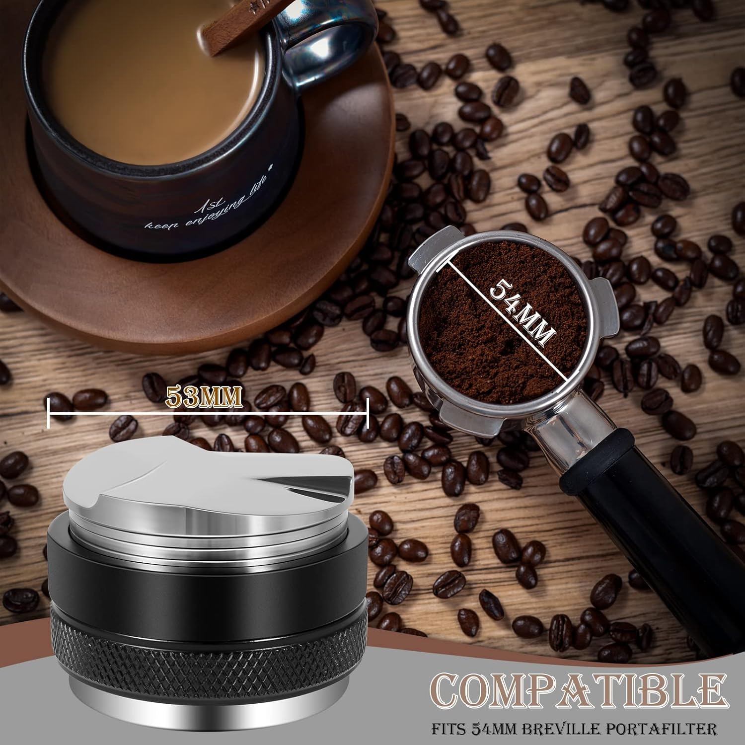 53mm Coffee Distributor & Tamper，Dual Head Coffee Levelers Tool Fits 54mm Breville Portafilter Espresso Distribution Tool Professional Espresso Hand Tampers – Adjustable Depth: Home & Kitchen