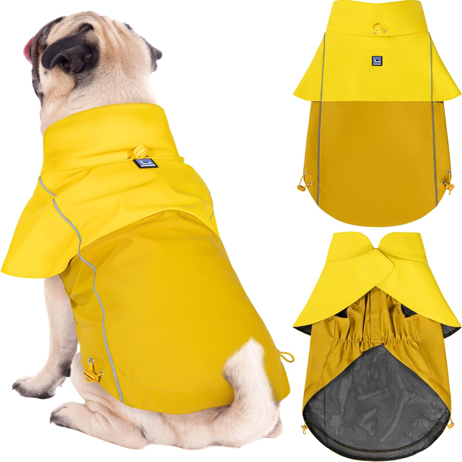 LOWRIDER Dog Raincoat- Adjustable Waterproof, Windproof, and Lightweight All Weather Rain Jacket and Poncho with Reflective Stripes, Yellow (Small)
