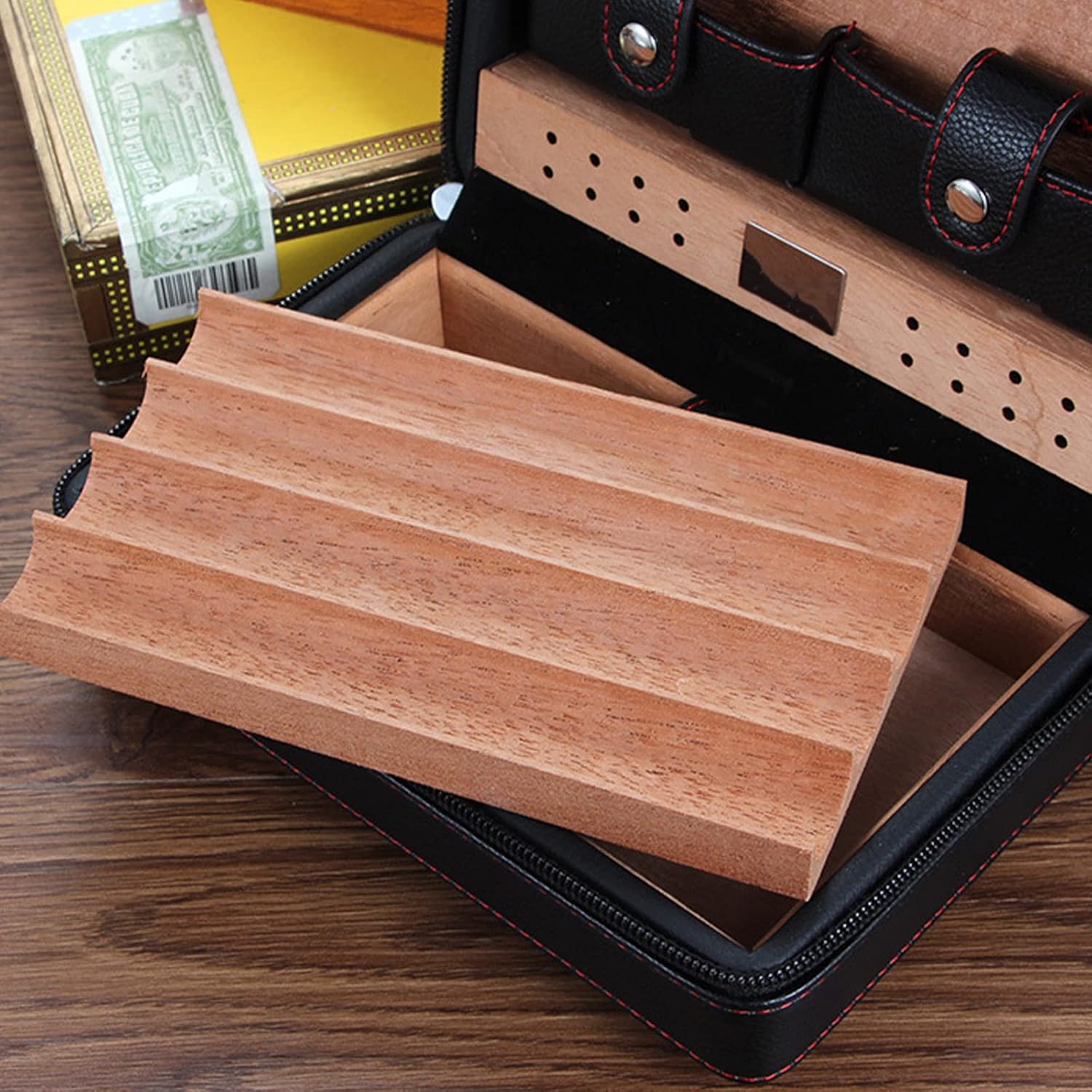 Windproof Cigar Lighter Cutter Cigar Case Leather Cedar Wood Cutter Set Smoking Accessories with Travel Cigar Box