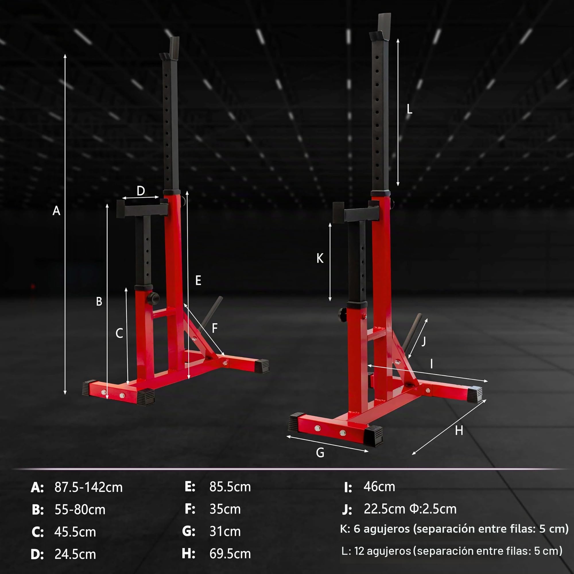 ALLINLIFE Rack Musculación,Soporte Sentadillas Ajustable,Soporte Barra Pesas Multifuncional,Estante de Sentadillas con Soporte para Pesas,Soporte Estante Barra Levantamiento Pesas Gimnasio MAX 250KG