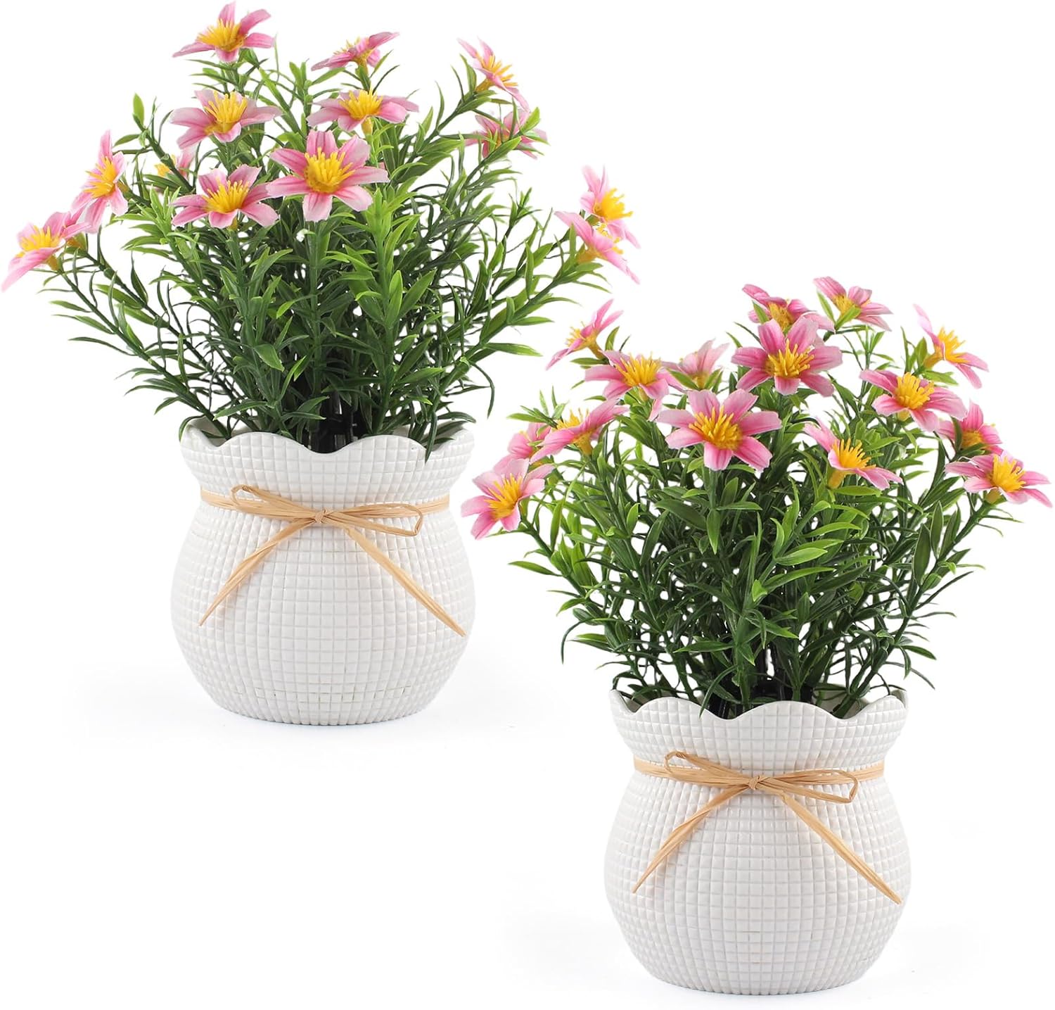 Artificial Daisy Flowers Potted Fake Plants Indoor Outdoor UV Resistant Faux Silk Bouquets All-Season Home Decor for Vase Table Desk Garden Party