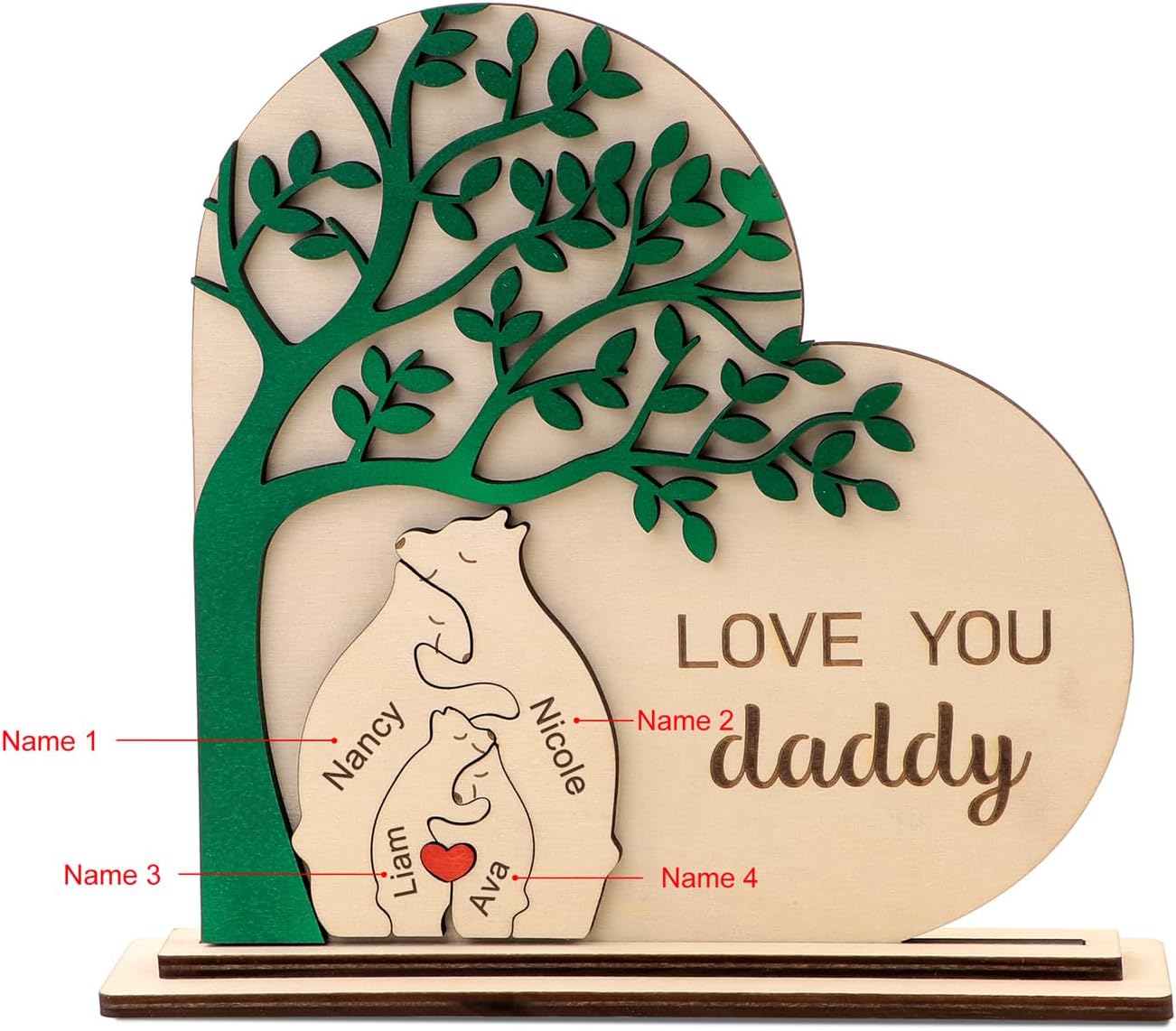 LucySky Personalized Wooden Tree Family Puzzle with Names Custom Family Name Sculpture Home Decoration Christmas Birthday Gifts for Dad Mom House Warming (Style 3)