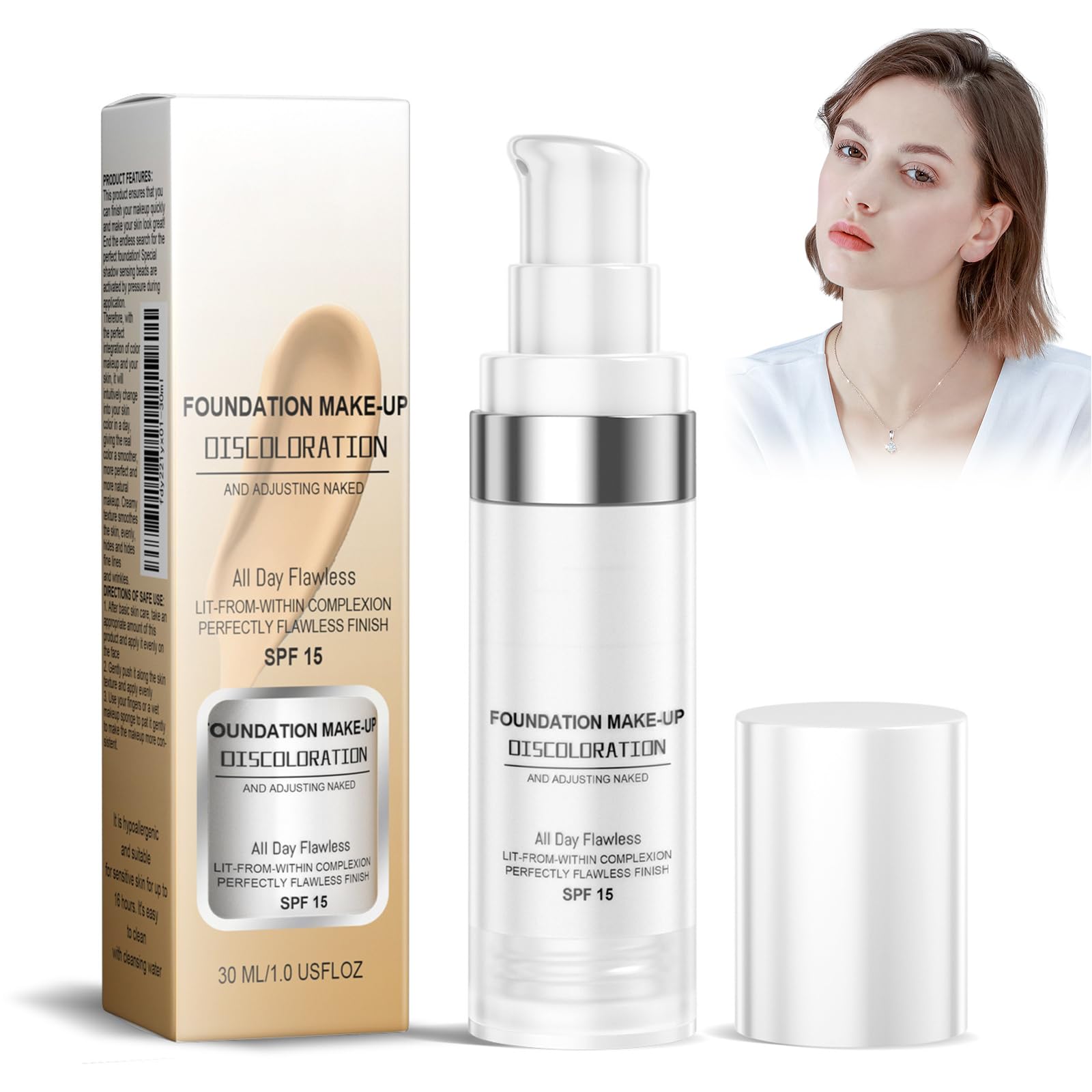 Hocklliy TLM Colour Changing Foundation, Colour Changing Mature Skin Foundation, Flawless Colour Changing Foundation Makeup,All Day Flawless Foundation Full Coverage SPF, 30ml