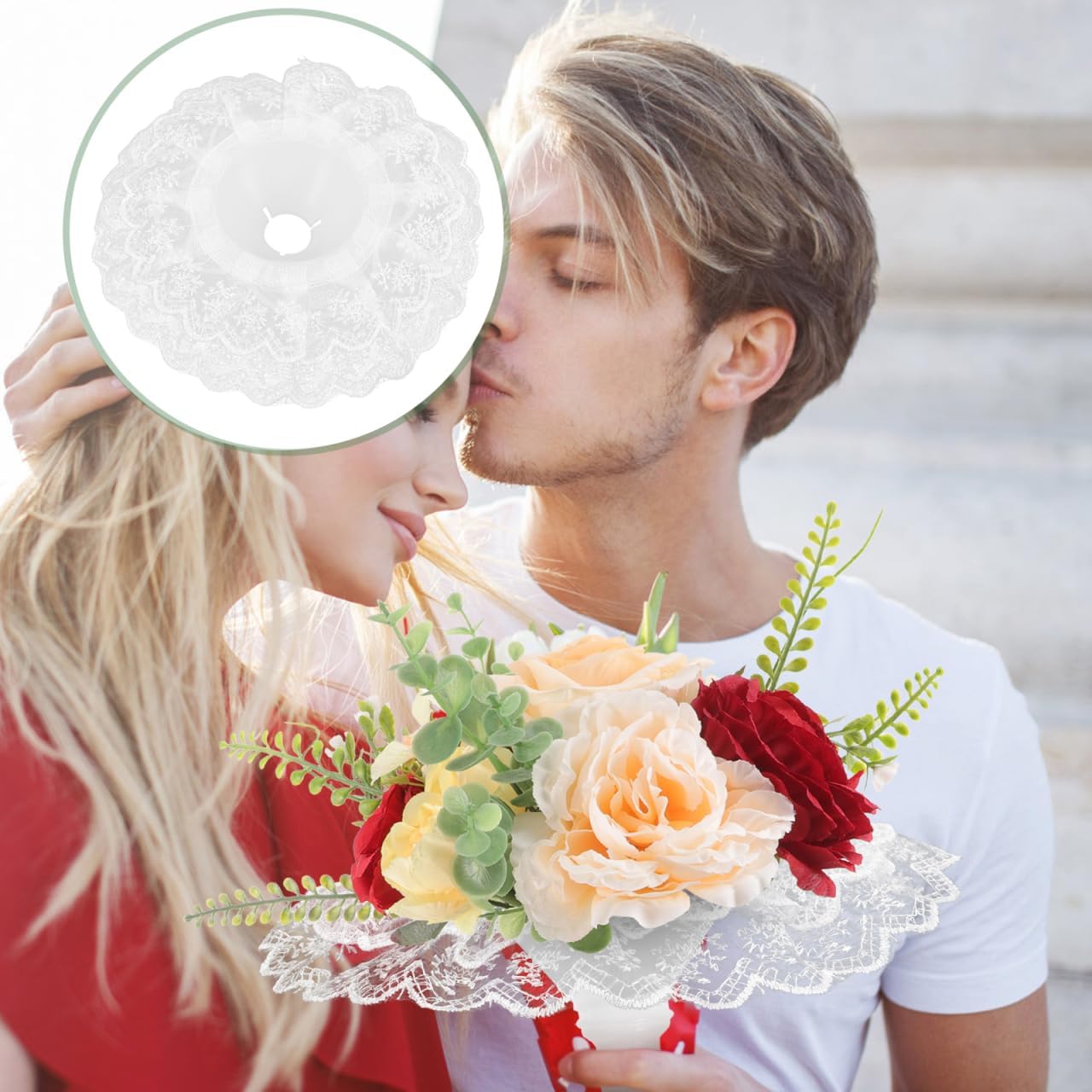 2Pcs Wedding Bouquet Handle Lace Collar Bridal Floral Arrangement Supports White Wedding Supplies for DIY Bouquet Holding and Flower Arrangement