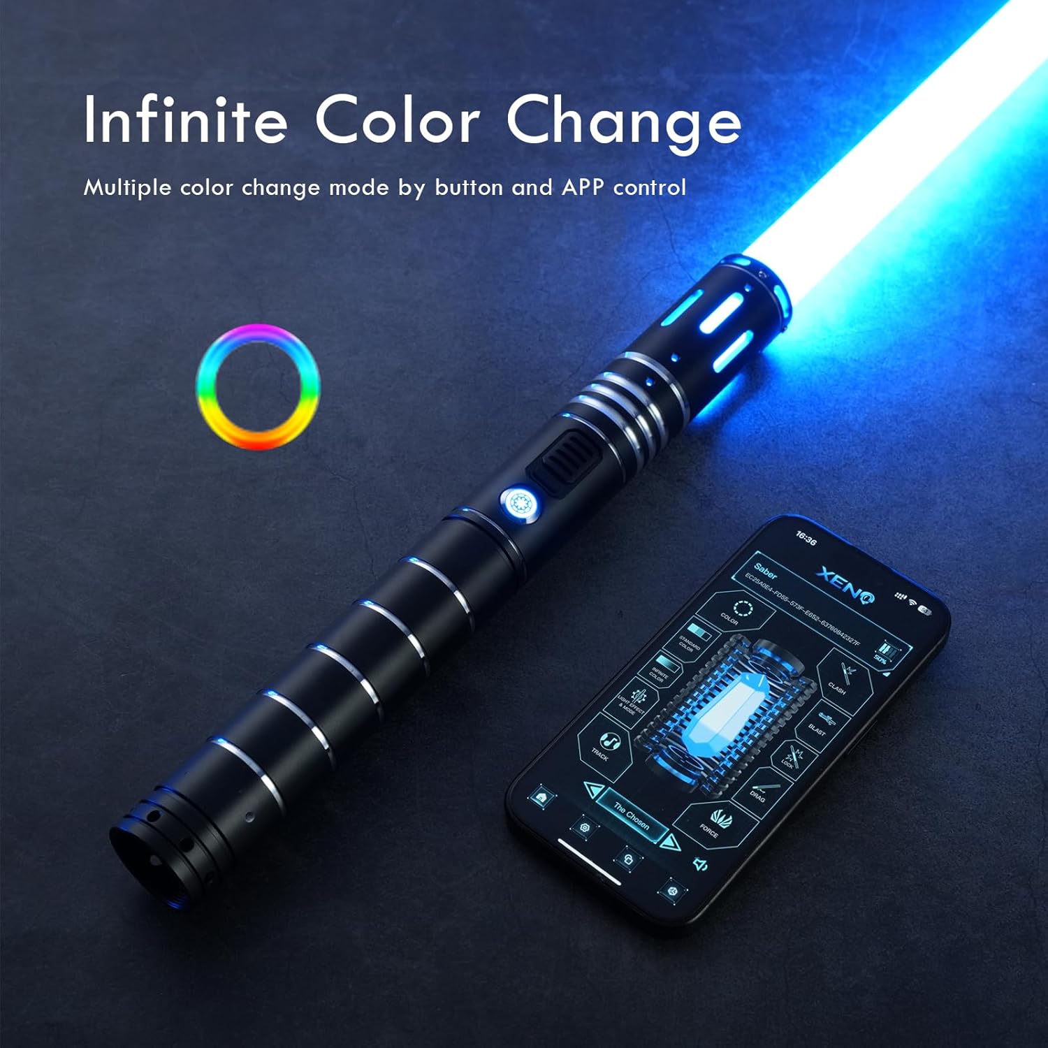 Dueling Light Saber, Xenopixel 3.0 Motion Control Smooth Swing Light Saber with 34 Sound Fonts, 16 RGB Colors, 16GB SD Card, Aluminum Hilt, APP Control for Adults Cosplay Gift, Black