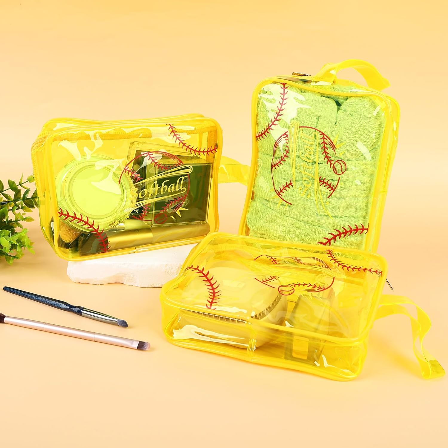 24 Pcs Softball Cosmetic Bag Softball Pouch Softball Gifts for Team Softball Bags Bulk PVC Clear Portable Makeup Bags Organizer for Softball Coach Travel Party - Image 2