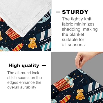 Movie Blanket for Adults Kids, Flannel Movie Blankets Gifts, Cinema Popcorn Movie Throw Blanket for Sofa Couch Bed Living Room Soft Warm Cozy Movie Decor 60 x 50